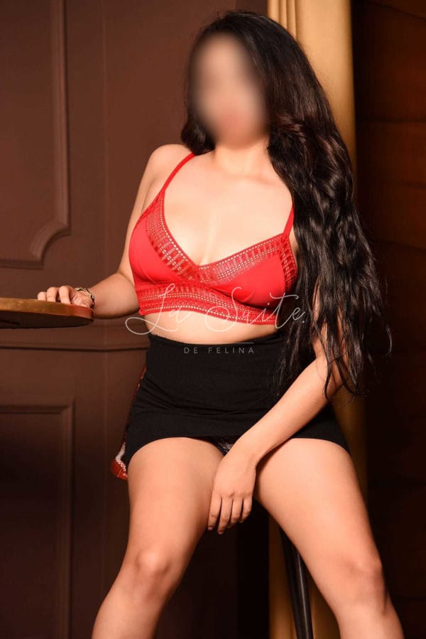 Colombian escort in Barcelona for duplex, with party dress, Connie